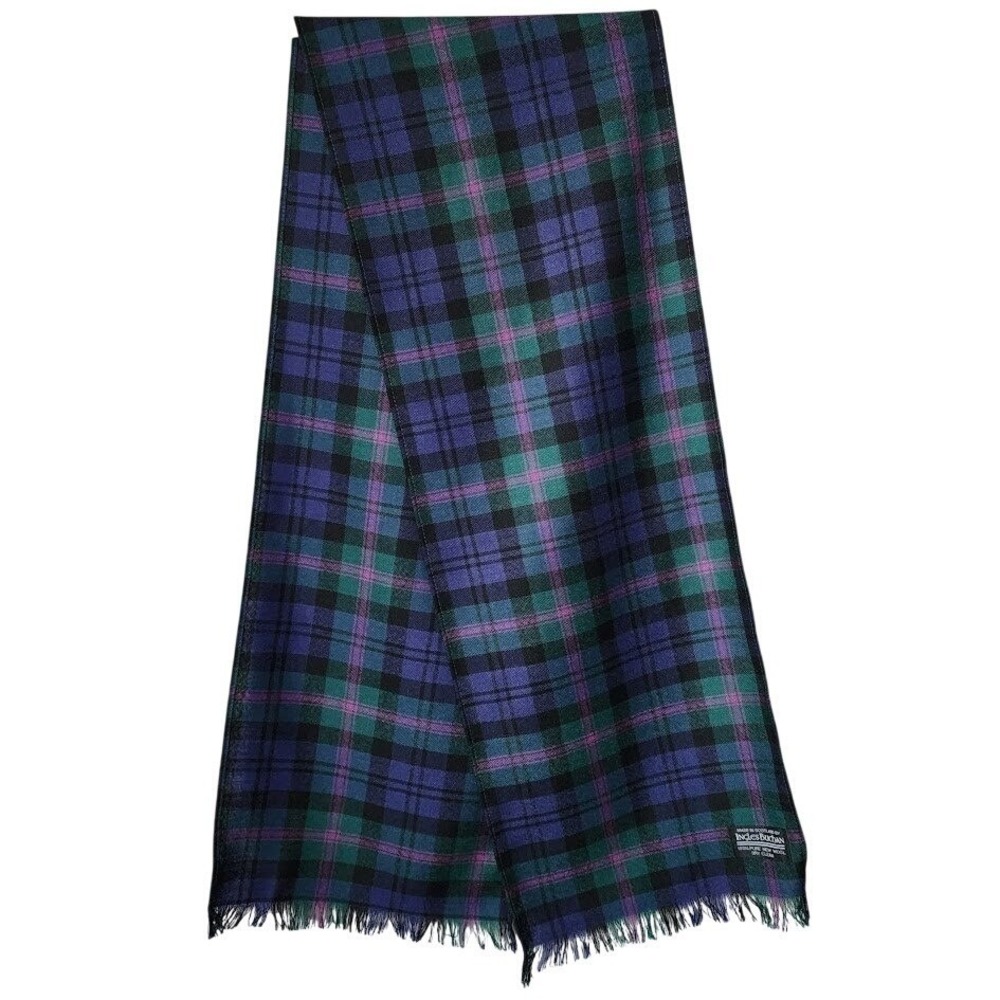 INGLES BUCHAN Scottish Tartan Wool Scarf Green Blue Plaid heritage prep academia - Picture 2 of 6